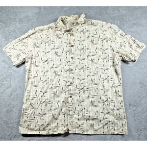 Island Shores Men's Button-Up Bamboo‎ Print Hawaiian Shirt Khaki Size XL